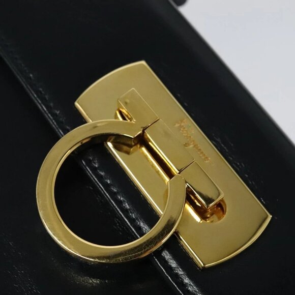 Salvatore Ferragamo Gancini Hand Bag Leather 2way Black Gold - Picture 12 of 16